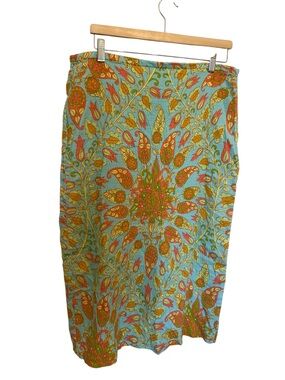 Zara Blue Floral Paisley Midi Skirt with Orange & Green Accents